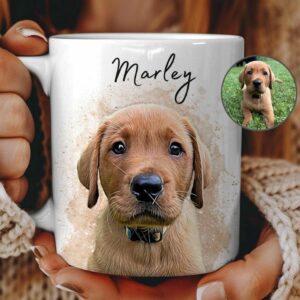 Personalized Pet Mug with Pet Photo + Name | Custom Dog Mug | Custom Cat Mug | Personalized Pet Portraits | Cat Dad Gift | Dog Mom Mug | Memorial Pet Gift